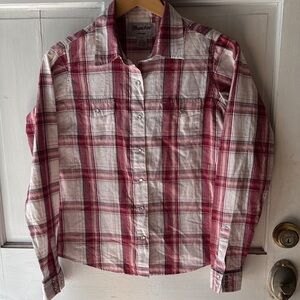 Wrangler Red and White Plaid Snap-Front Button Shirt